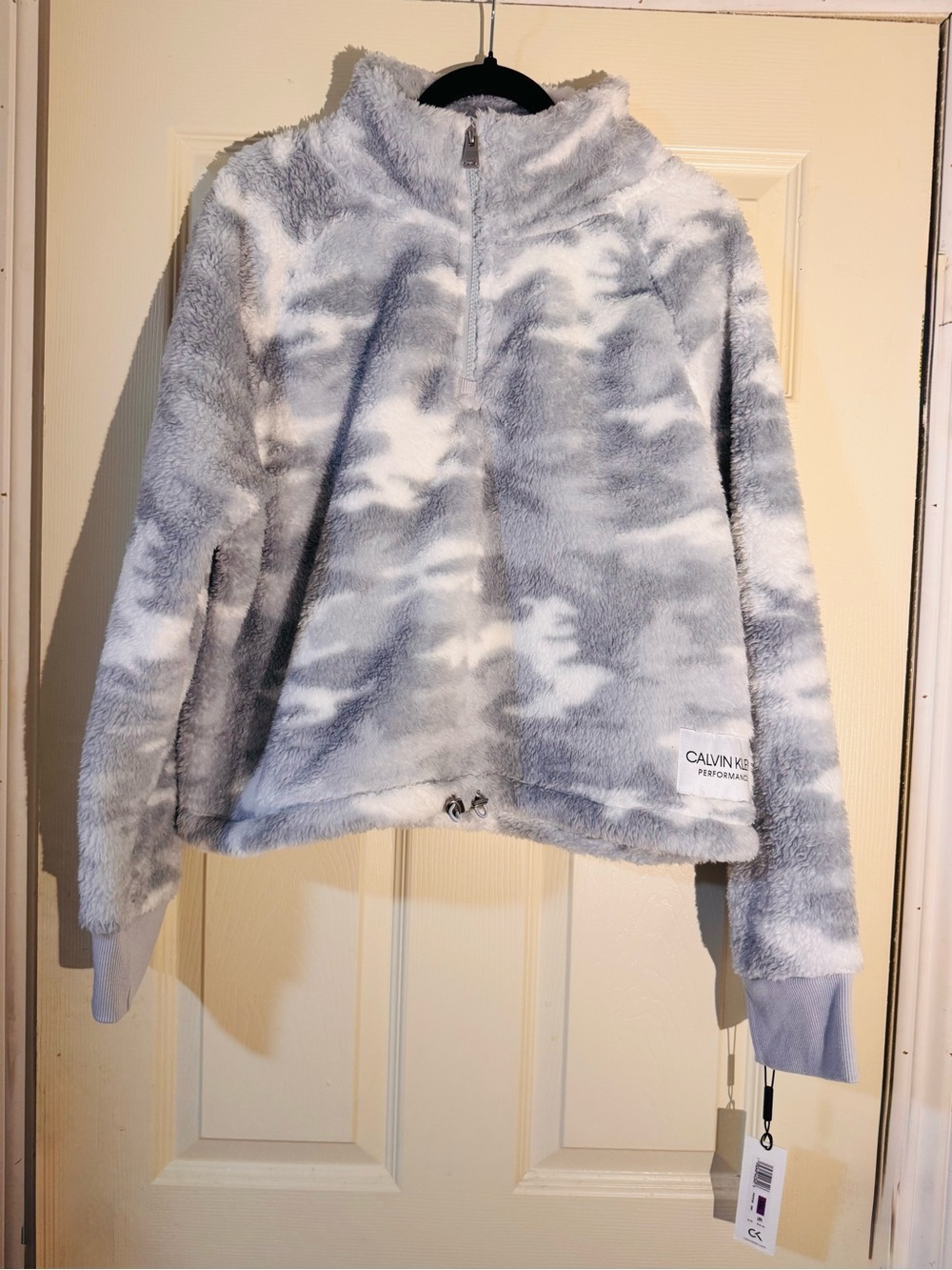 Calvin Klein Plush Half-Zip Pullover Jacket - Light Gray & White XXL